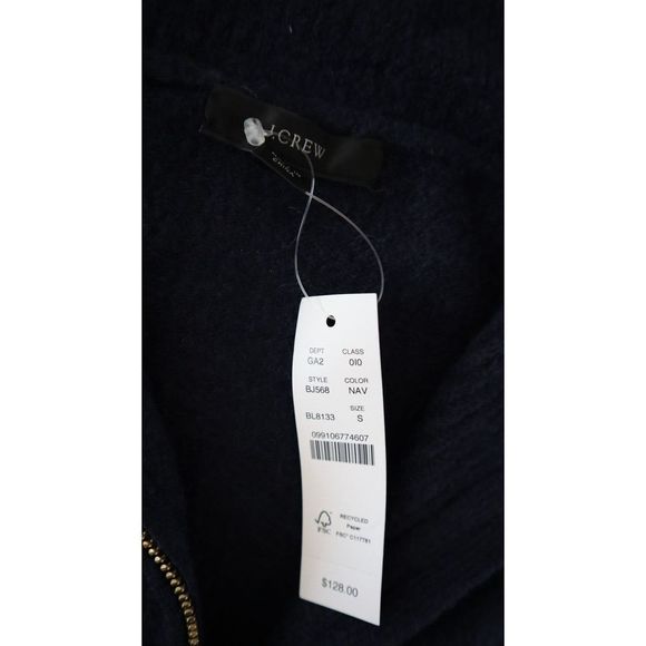 J. Crew BJ568 Womens Sz S Navy Blue Relaxed Half-Zip Ribbed Stretch Sweater $128 - Picture 4 of 8